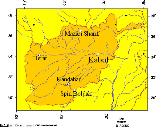Carte grande villes Afghanistan