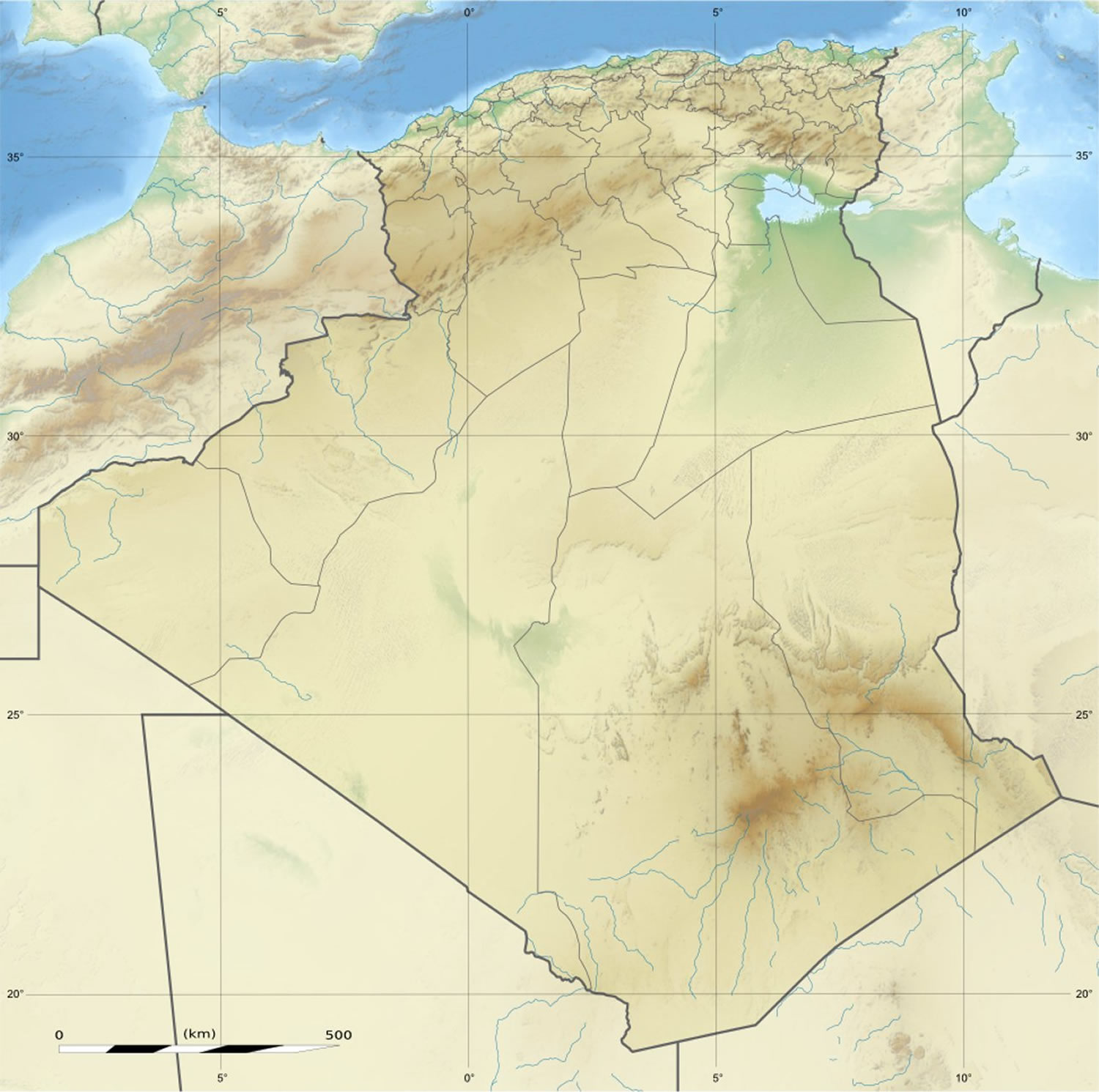 Carte relief Algérie