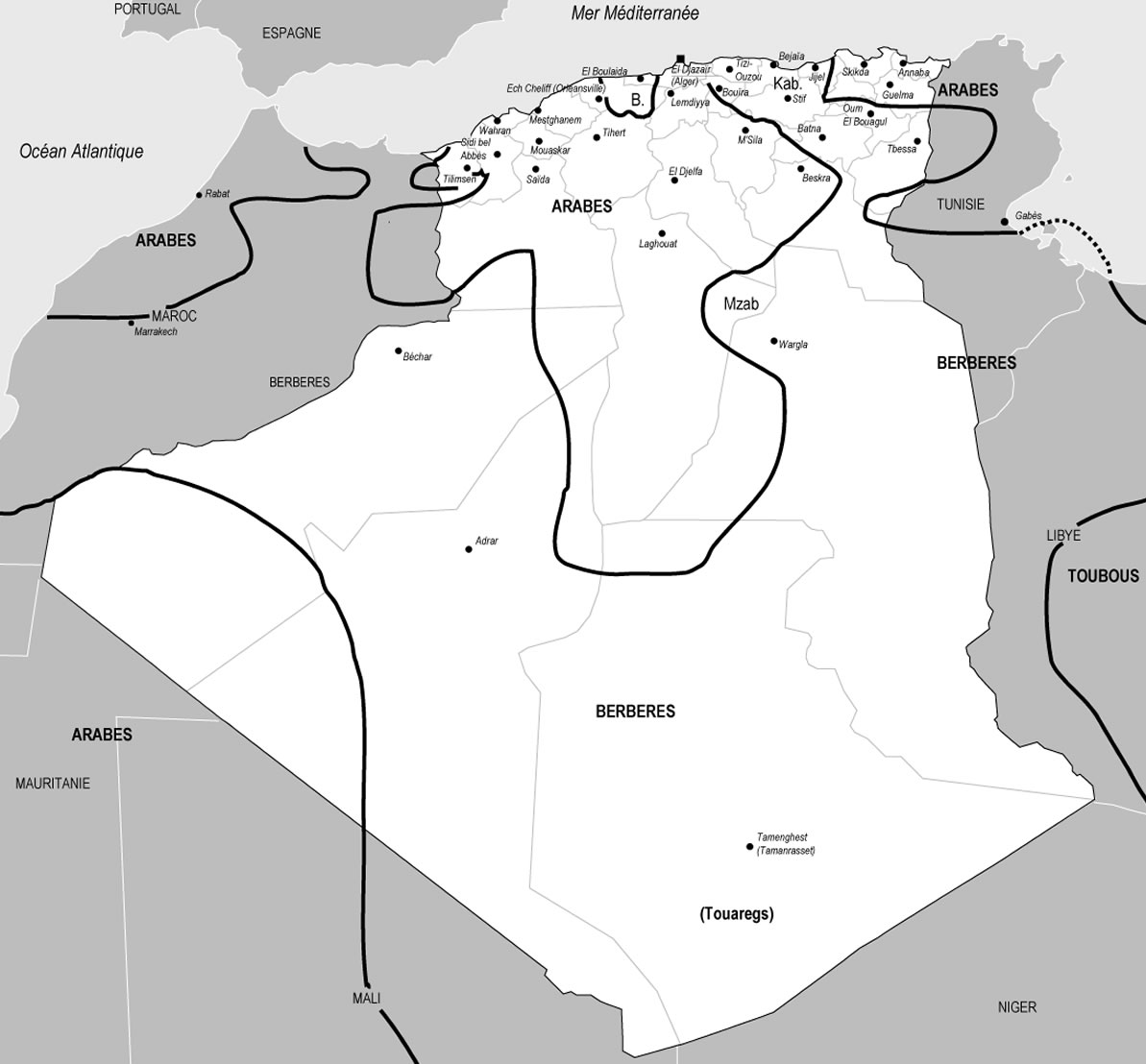 Carte Algérie ethno-linguistique