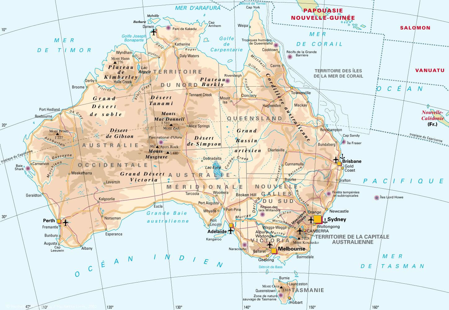 Carte aéroports Australie