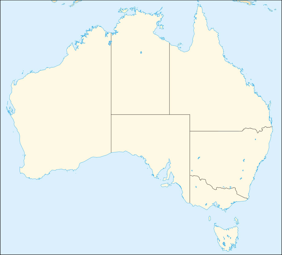 Carte Australie vierge couleur