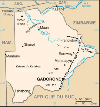 Carte Botswana vierge noms villes