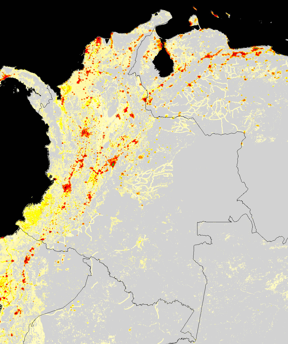 Carte densité population Colombie