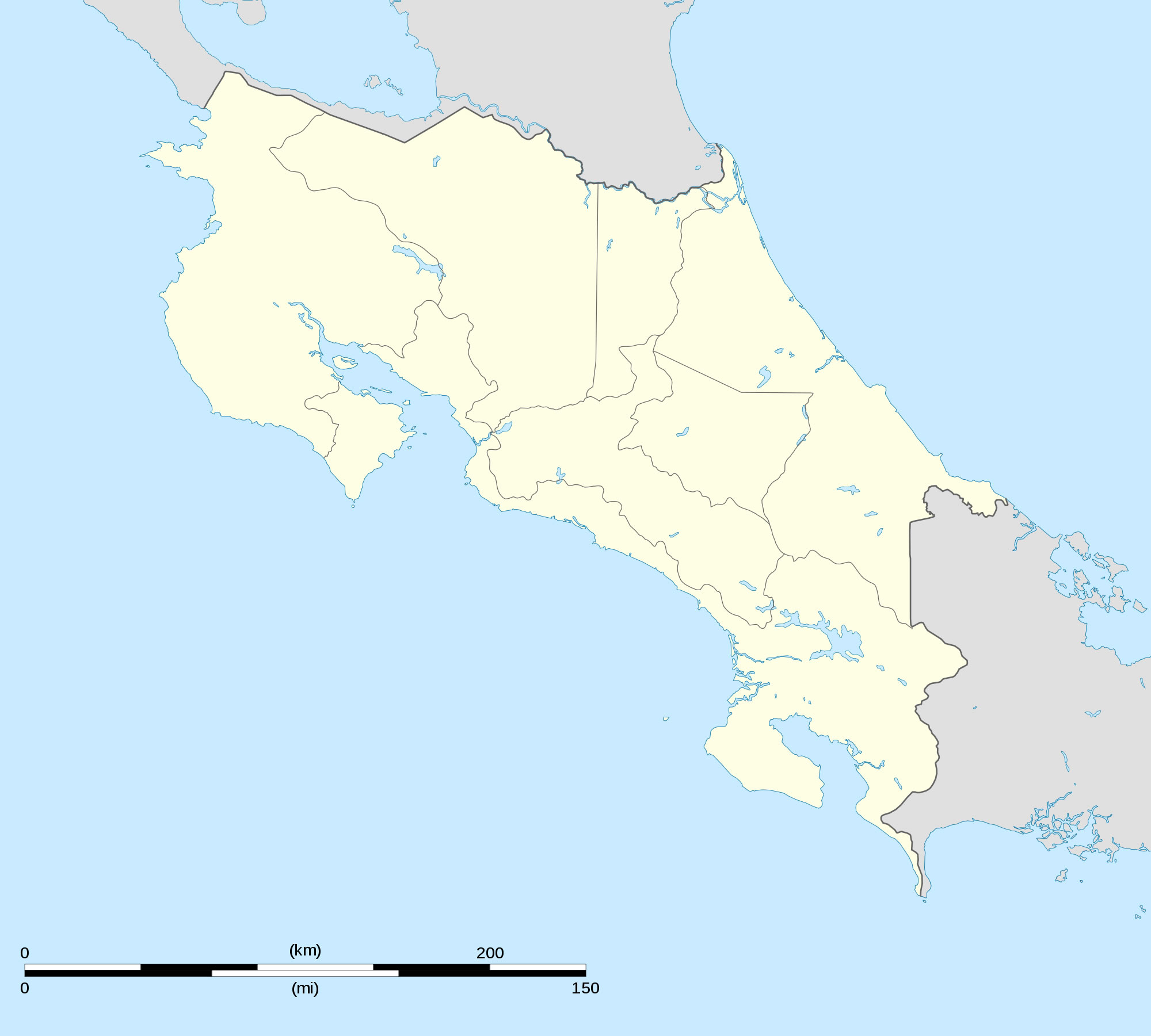 Carte Costa Rica vierge couleur