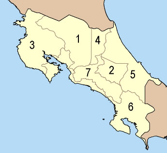Carte Costa Rica vierge numéros régions