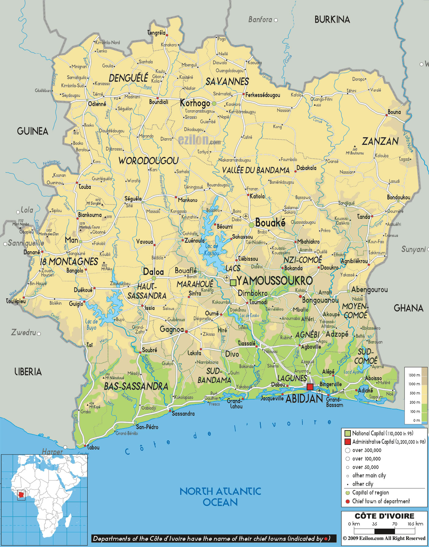 Carte densité population Côte d'Ivoire