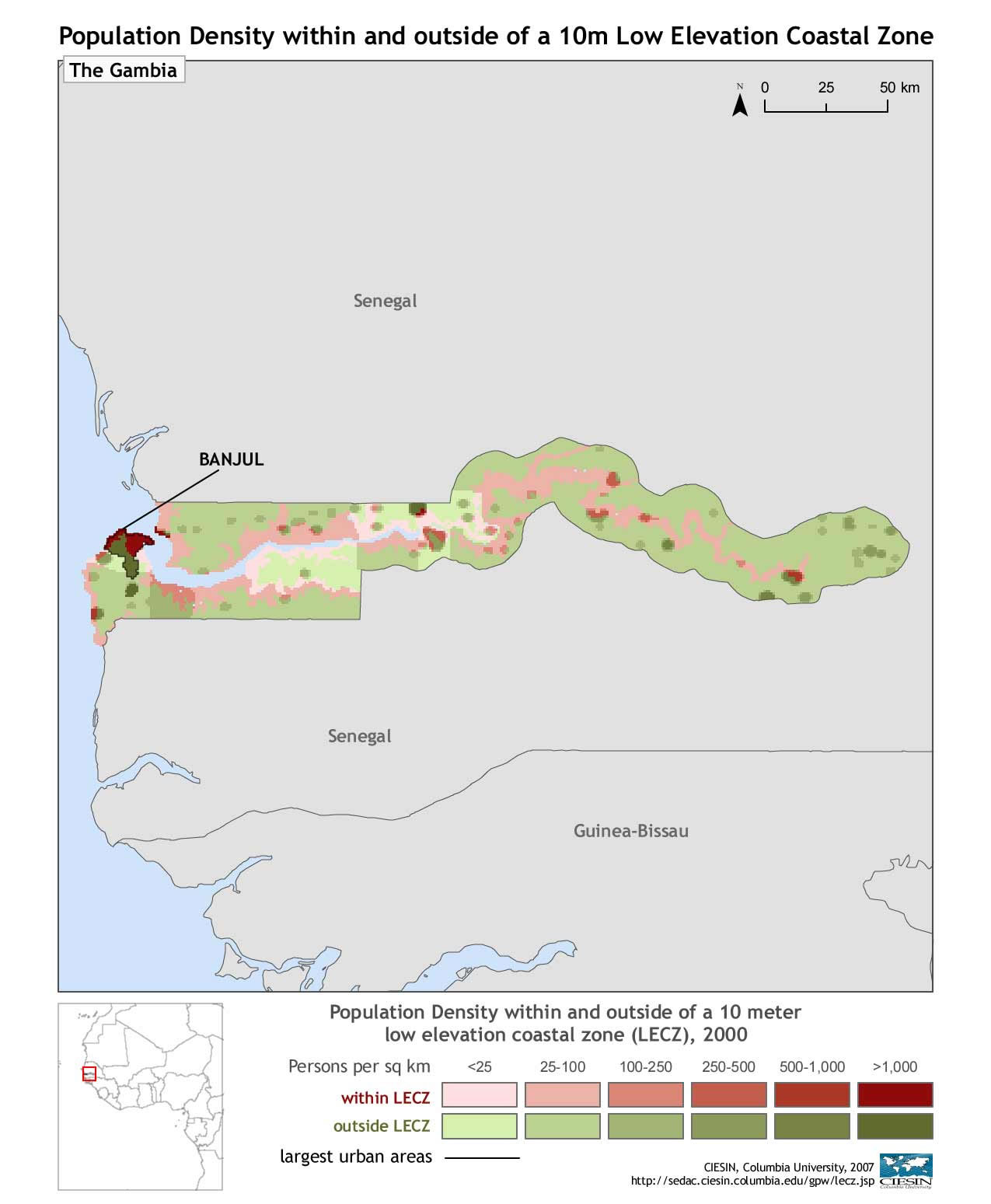 Carte densité population Gambie