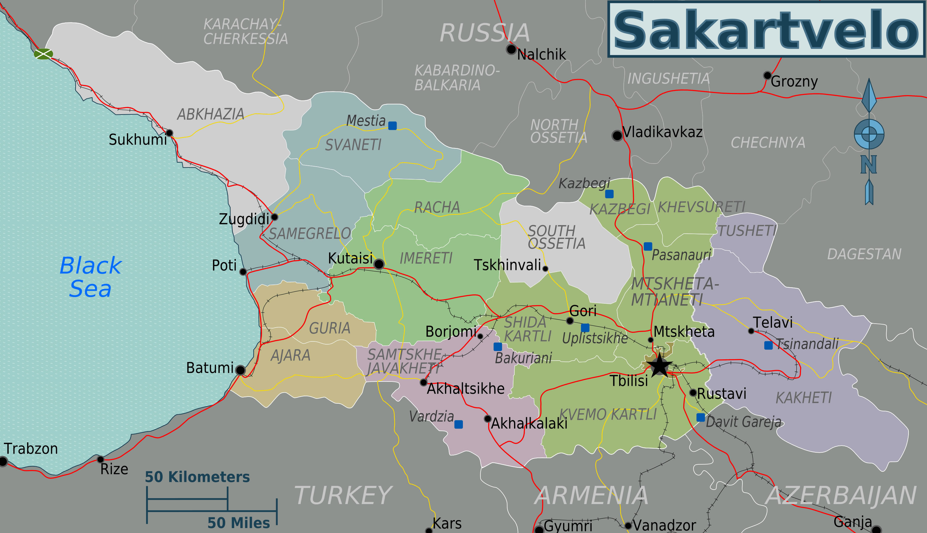 Carte régions Géorgie couleur