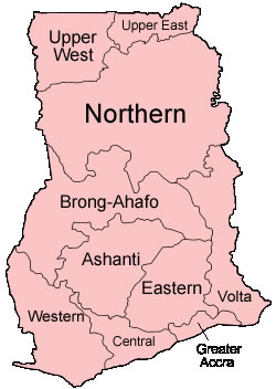 Carte Ghana vierge régions