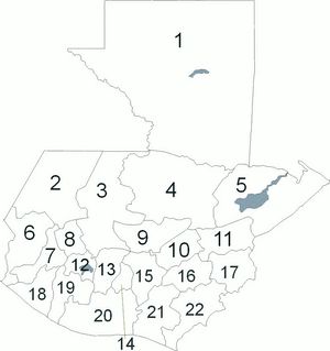 Carte Guatemala vierge numéros régions