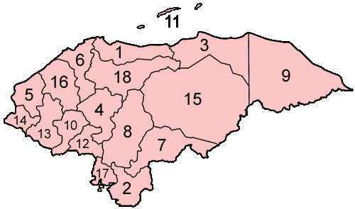 Carte Honduras vierge numéros régions
