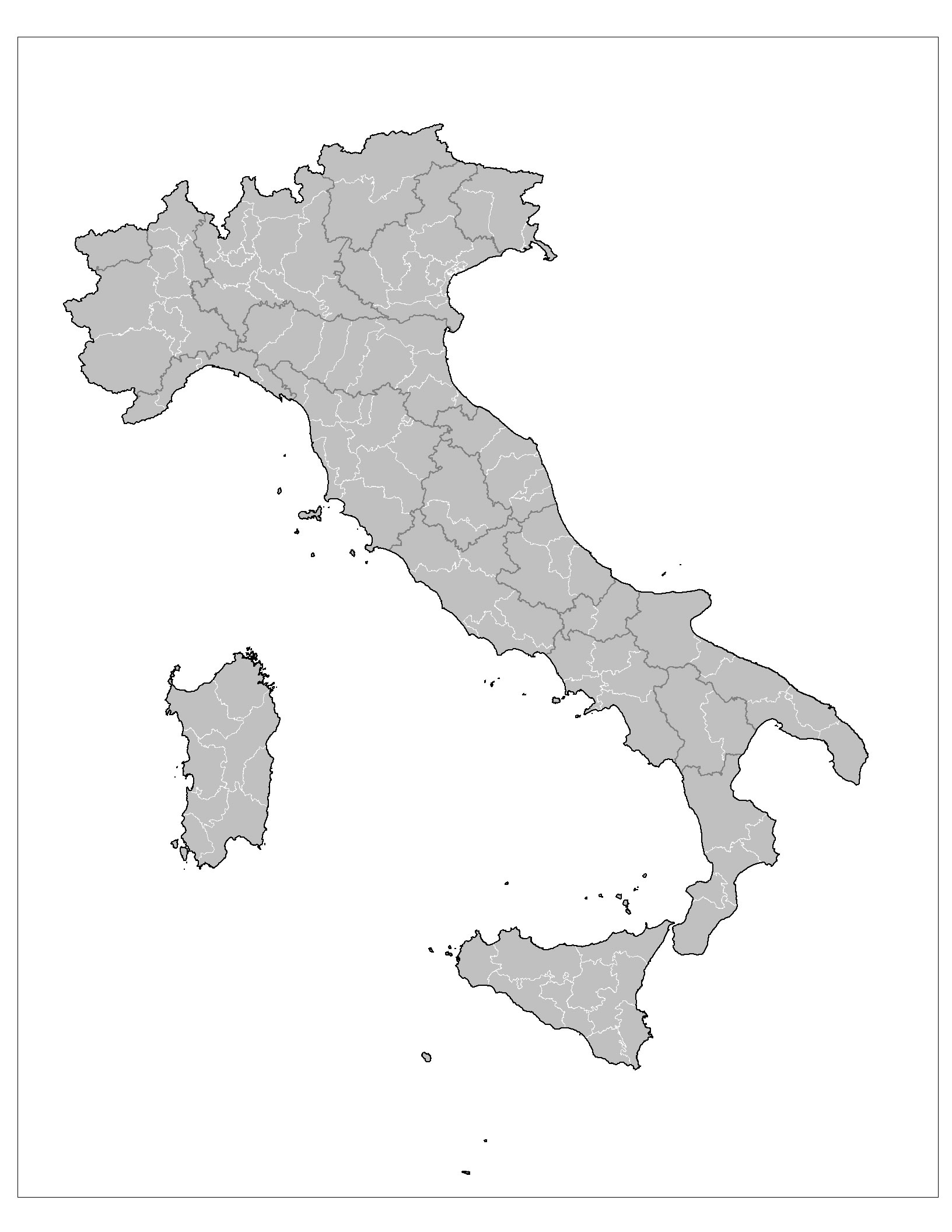 Carte Italie vierge numéros régions