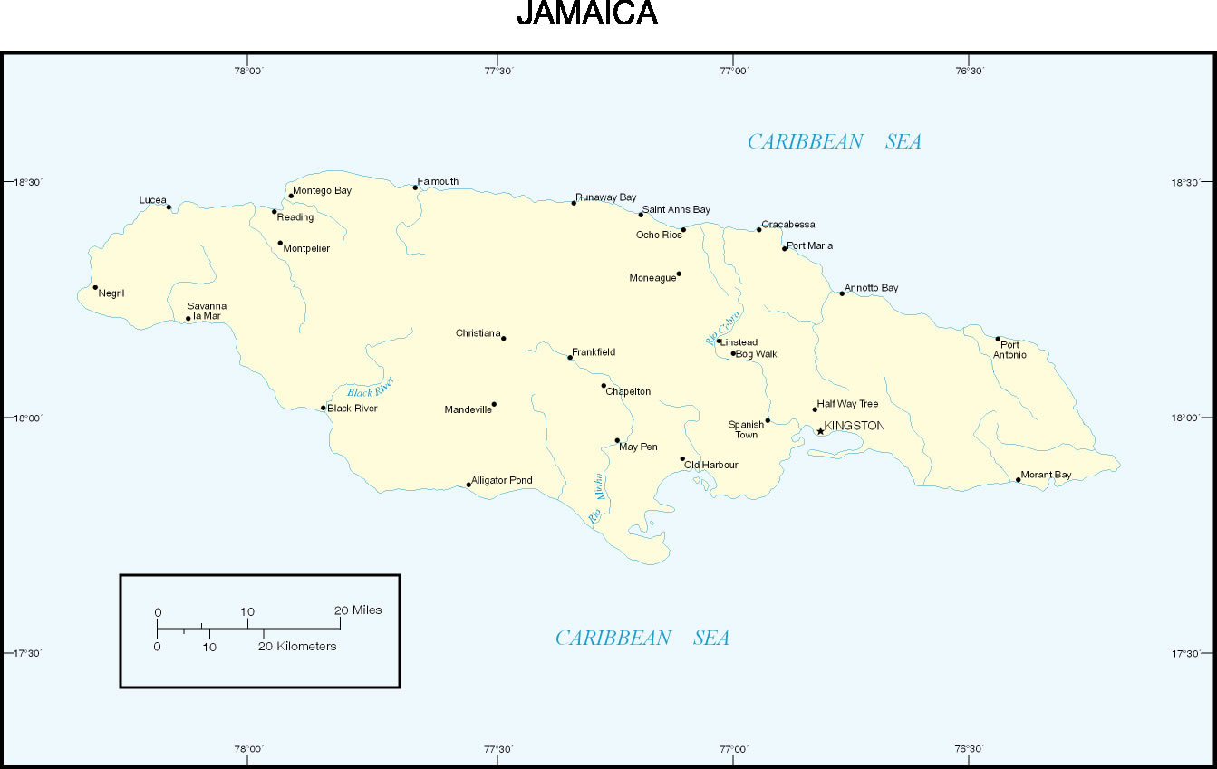 Carte grande villes Jamaïque