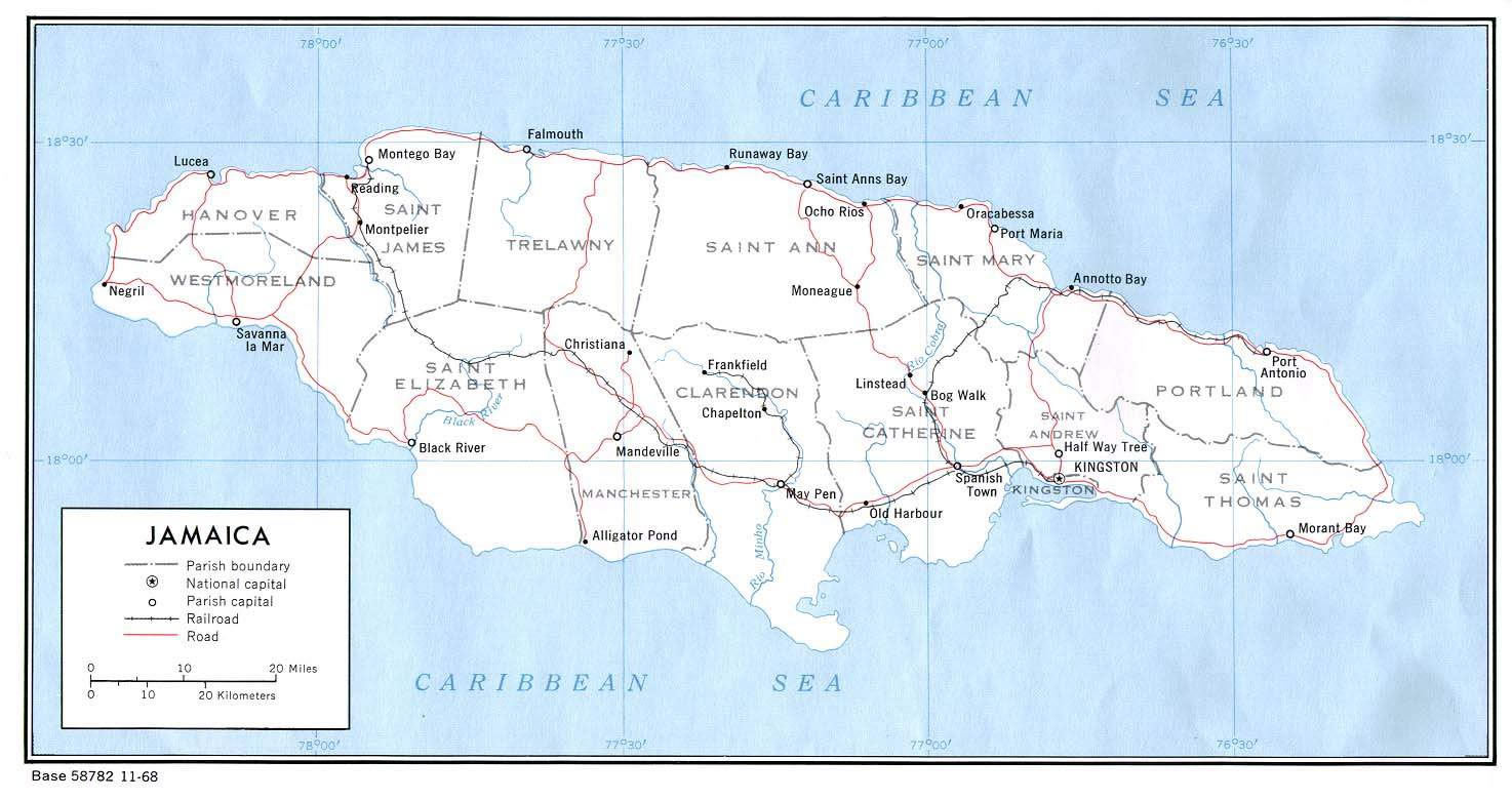 Carte routière Jamaïque