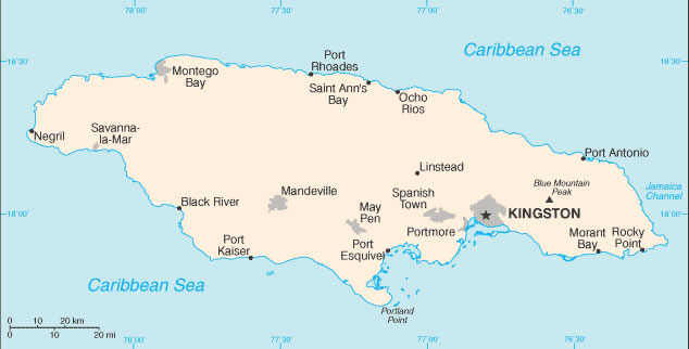 Carte des villes Jamaïque