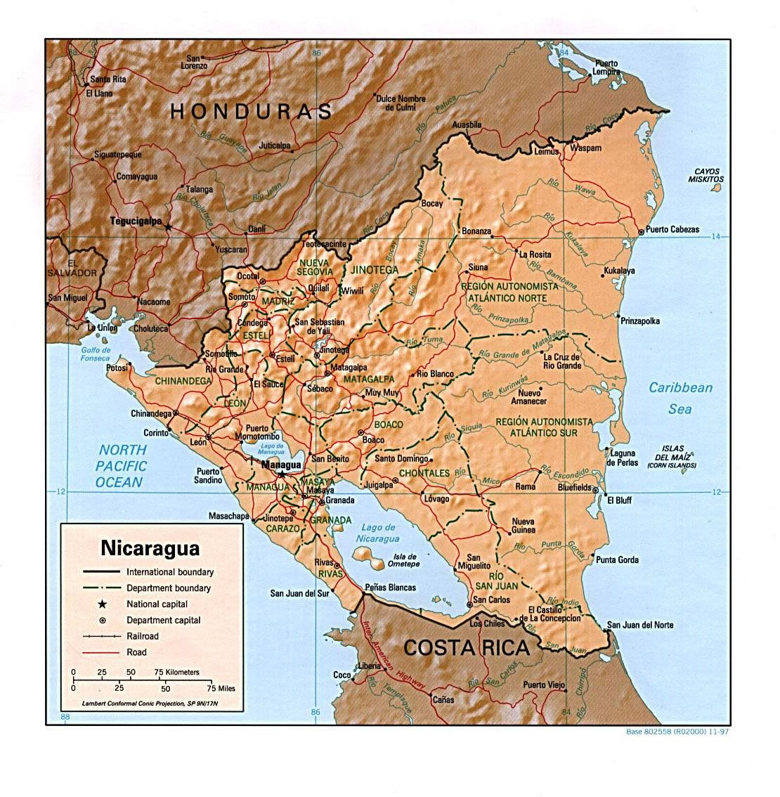 Carte relief Nicaragua