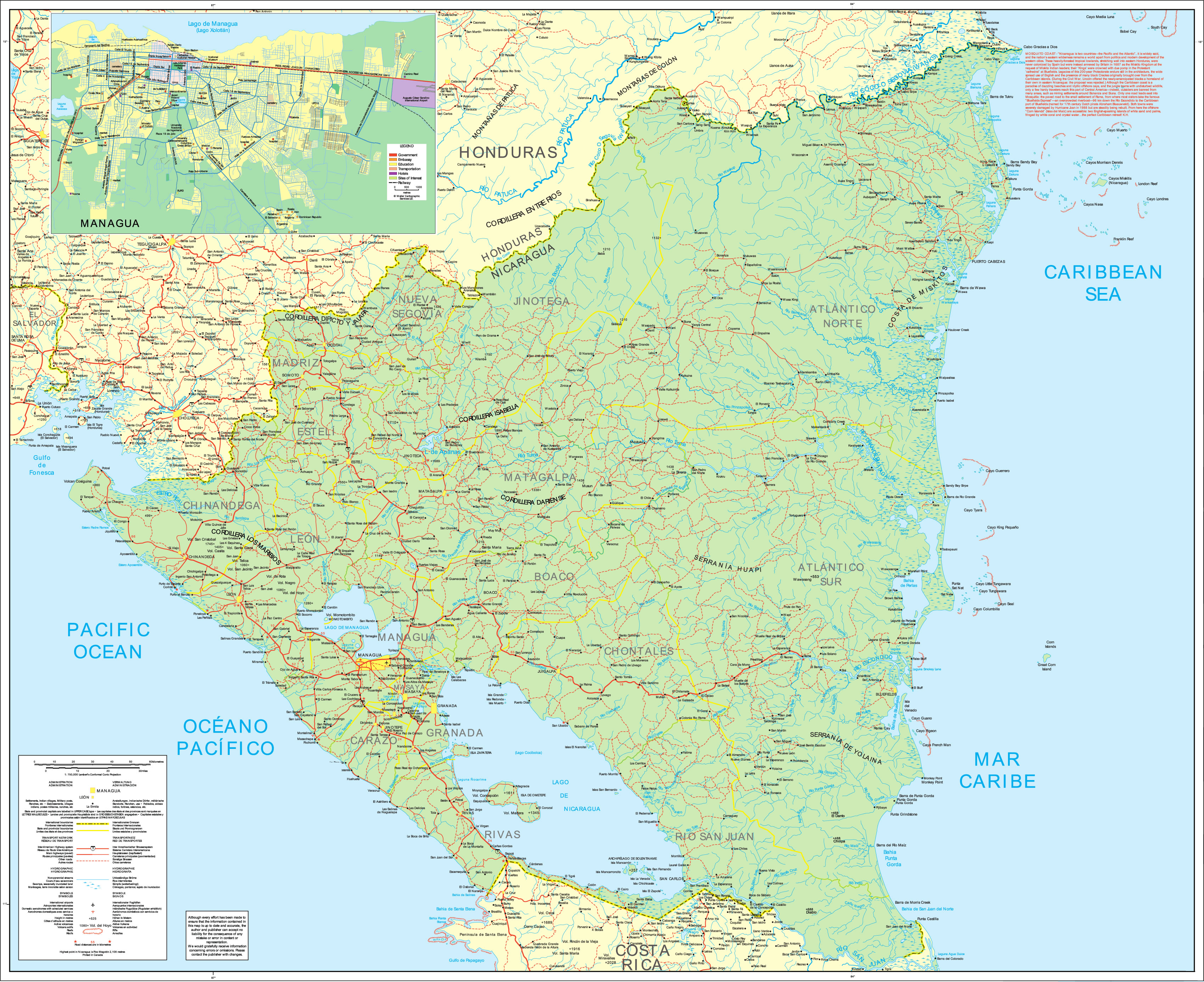 Carte routière Nicaragua