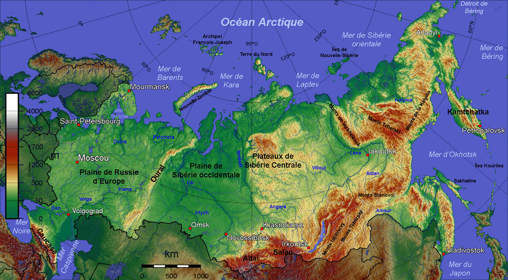 Carte physique Russie