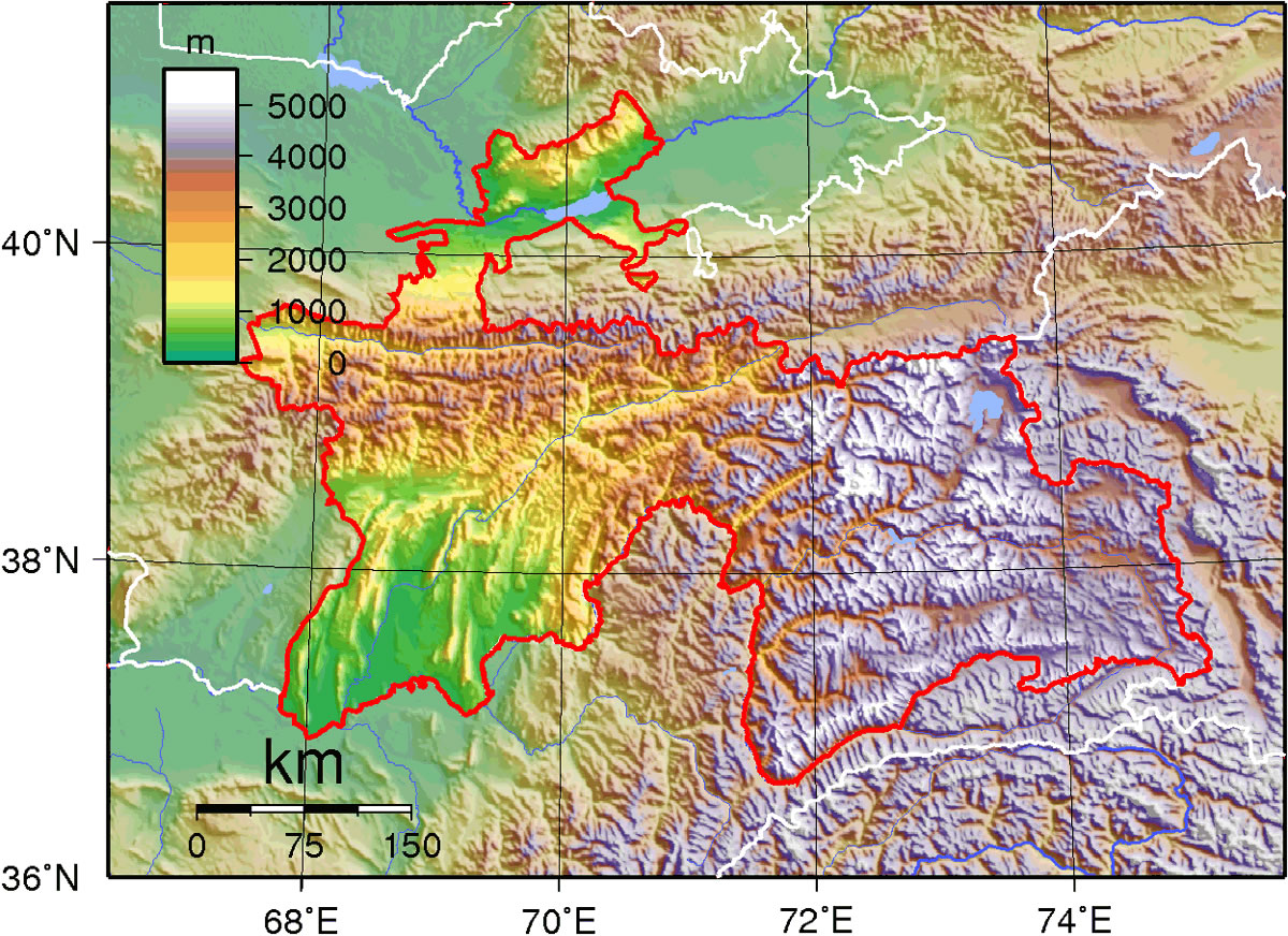 Carte topographique Tadjikistan