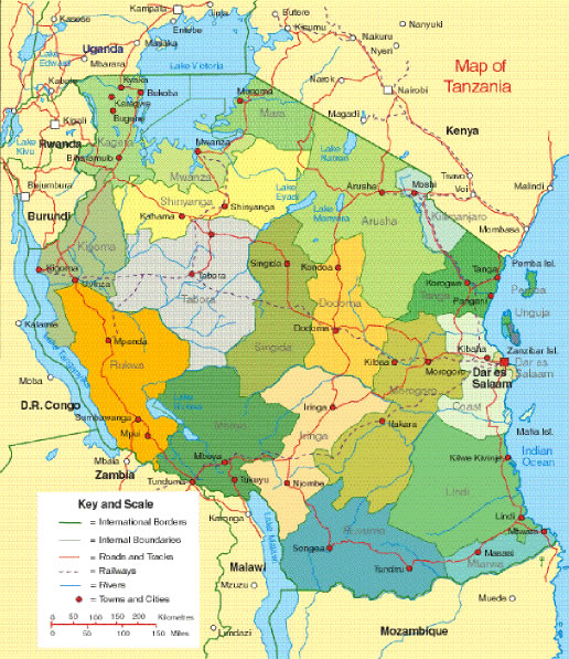 Carte des villes Tanzanie