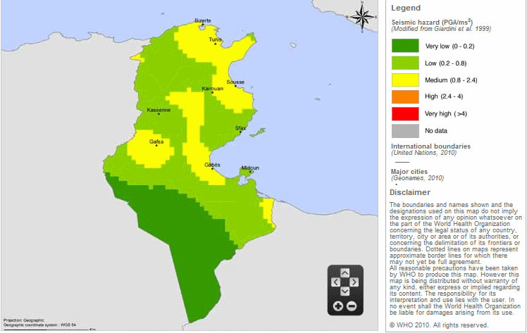 Carte sismique Tunisie