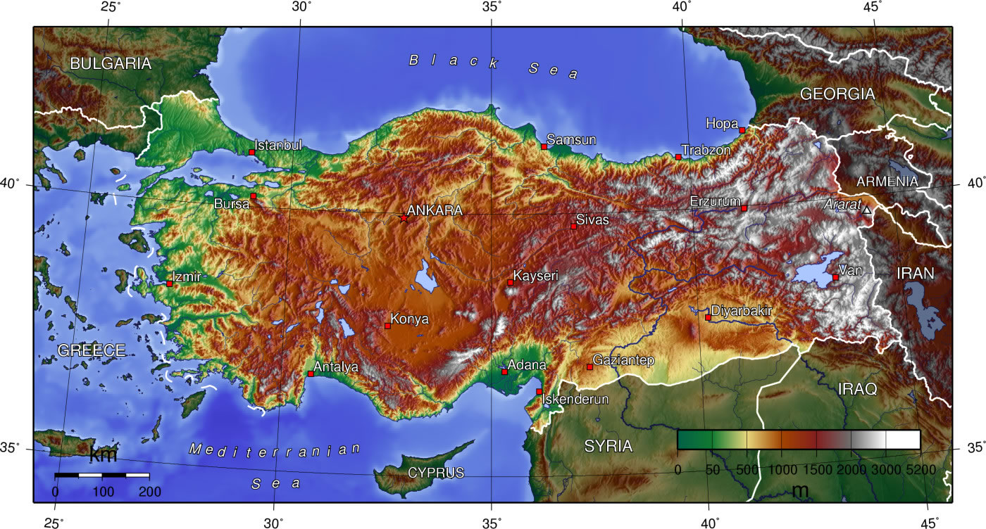 Carte topographique Turquie